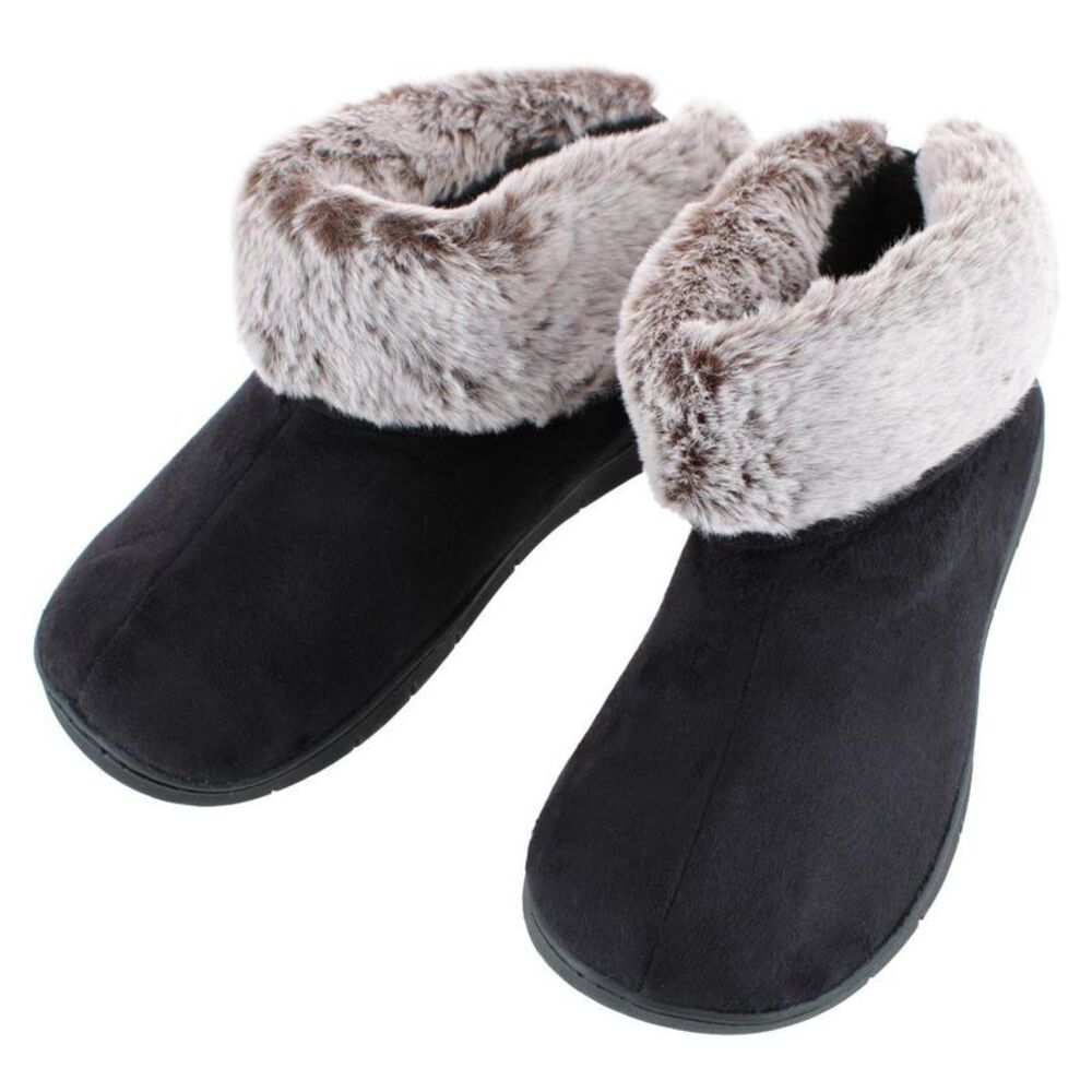 Isotoner Women's Recycled Microsuede and Faux Fur Boot Slipper